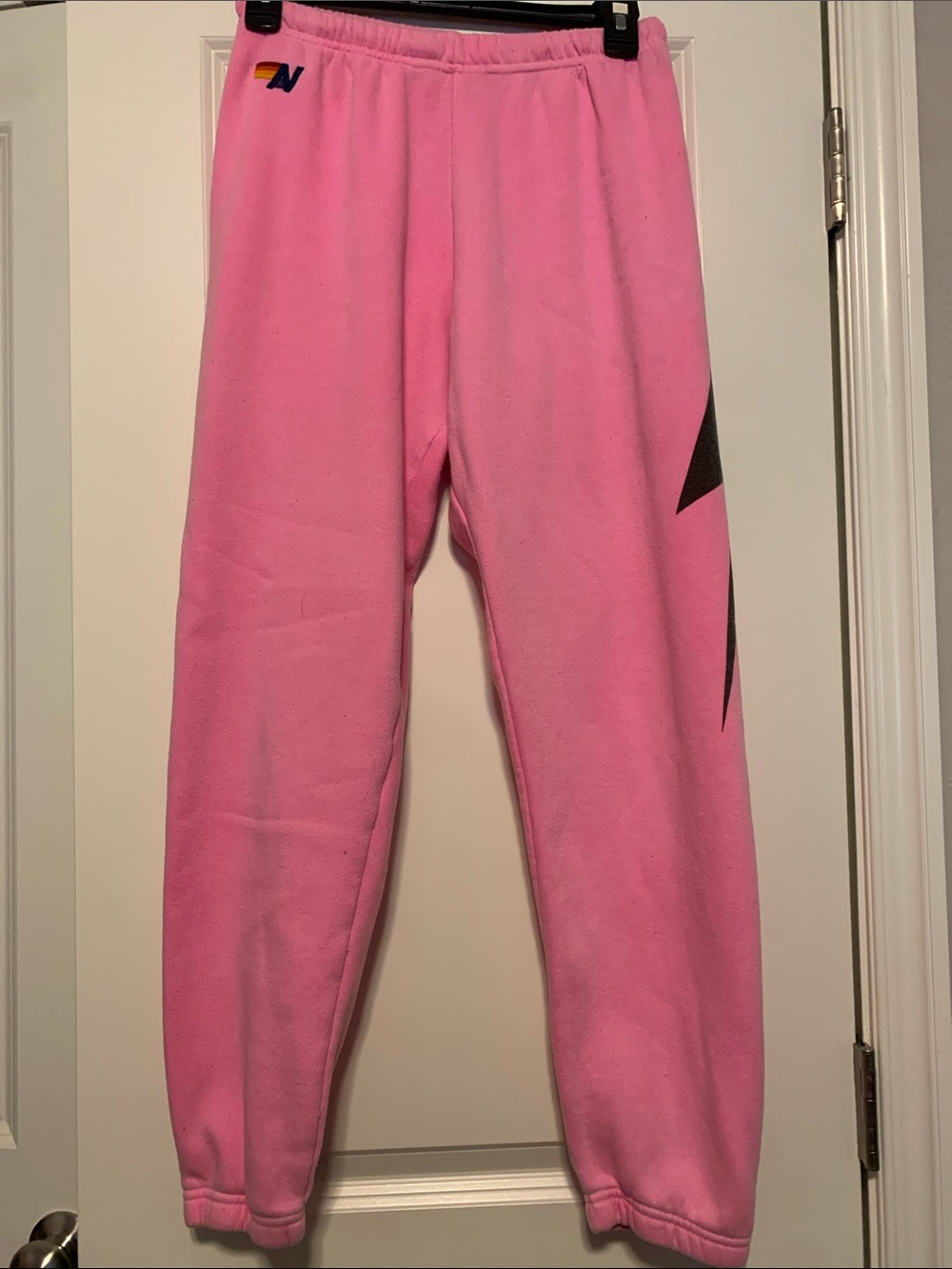 Aviator Nation Lightning Bolt Pink Fleece Joggers
Sz Small, Fair Condition